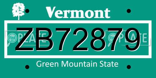 ZB72879 Vermont License Plate