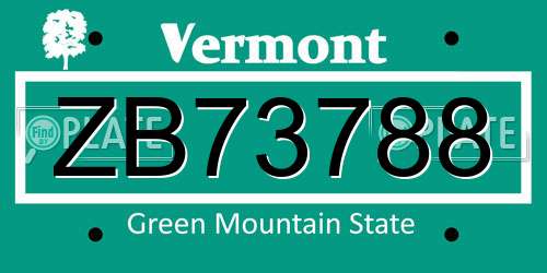 ZB73788 Vermont License Plate