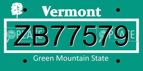 ZB77579 Vermont License Plate