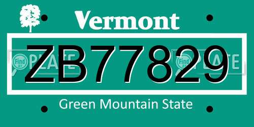 ZB77829 Vermont License Plate
