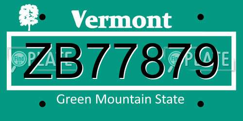ZB77879 Vermont License Plate
