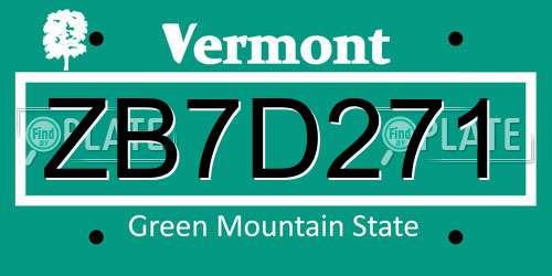 ZB7D271 Vermont License Plate