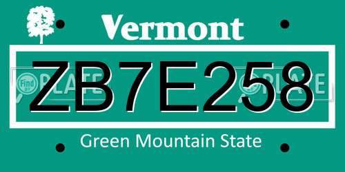 ZB7E258 Vermont License Plate