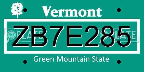 ZB7E285 Vermont License Plate