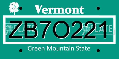 ZB7O221 Vermont License Plate