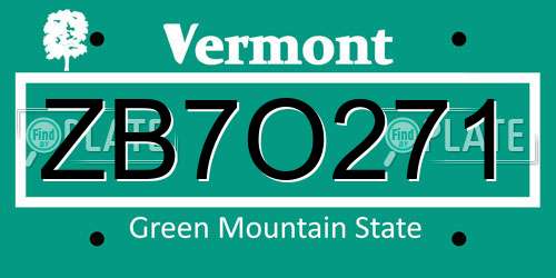 ZB7O271 Vermont License Plate