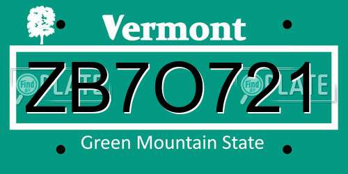 ZB7O721 Vermont License Plate