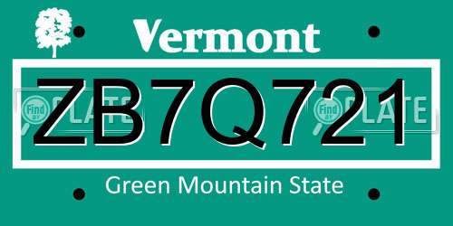 ZB7Q721 Vermont License Plate