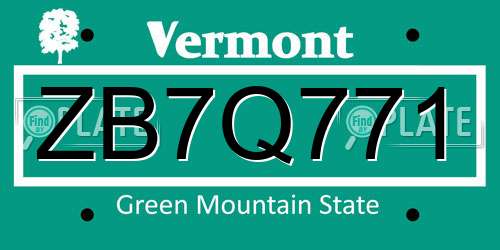 ZB7Q771 Vermont License Plate