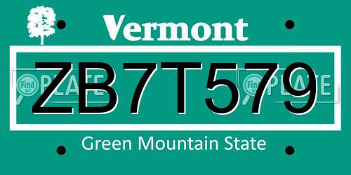 ZB7T579 Vermont License Plate