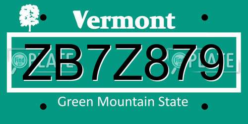 ZB7Z879 Vermont License Plate