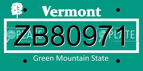 ZB80971 Vermont License Plate