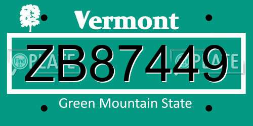 ZB87449 Vermont License Plate