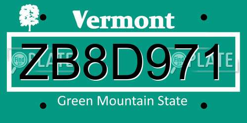 ZB8D971 Vermont License Plate