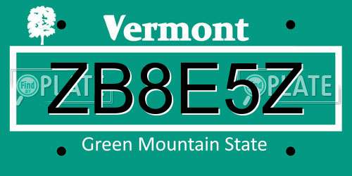 ZB8E5Z Vermont License Plate