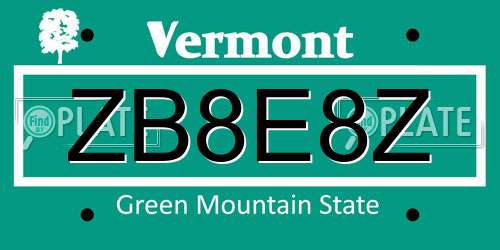 ZB8E8Z Vermont License Plate
