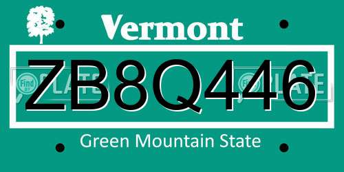 ZB8Q446 Vermont License Plate