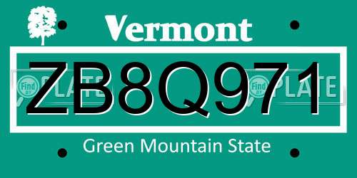 ZB8Q971 Vermont License Plate