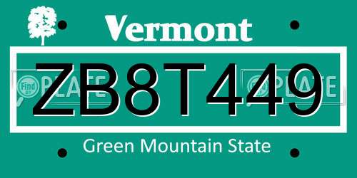 ZB8T449 Vermont License Plate