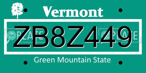 ZB8Z449 Vermont License Plate