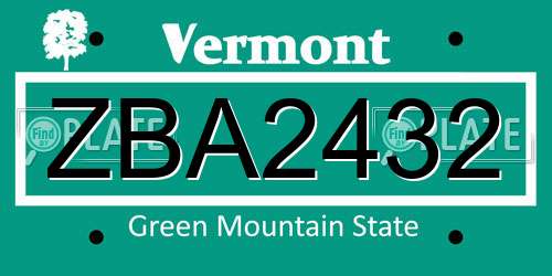 ZBA2432 Vermont License Plate