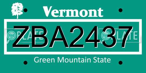 ZBA2437 Vermont License Plate