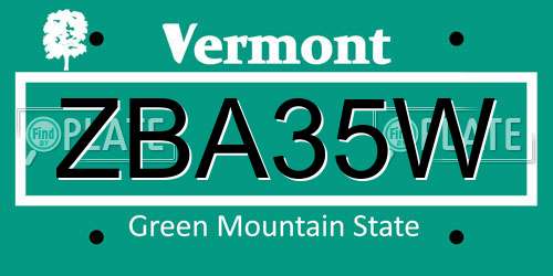ZBA35W Vermont License Plate