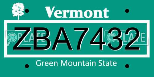 ZBA7432 Vermont License Plate