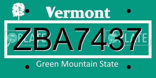 ZBA7437 Vermont License Plate