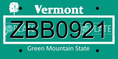 ZBB0921 Vermont License Plate