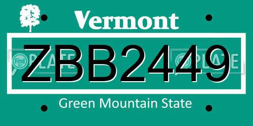 ZBB2449 Vermont License Plate