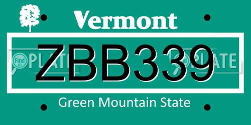 ZBB339 Vermont License Plate