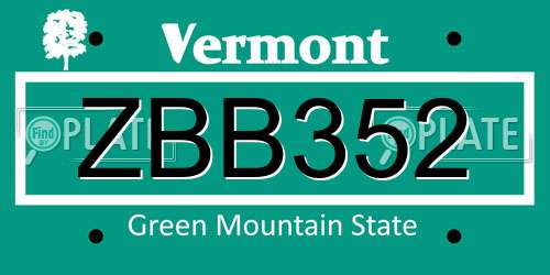 ZBB352 Vermont License Plate