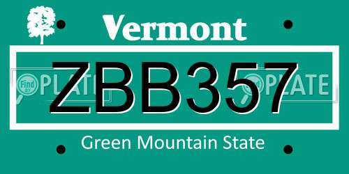 ZBB357 Vermont License Plate