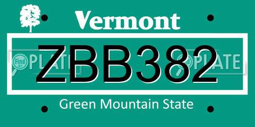 ZBB382 Vermont License Plate