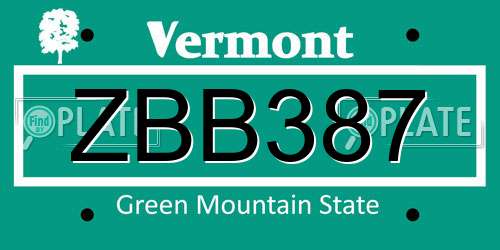 ZBB387 Vermont License Plate