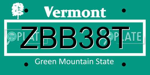 ZBB38T Vermont License Plate