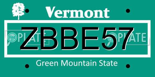 ZBBE57 Vermont License Plate