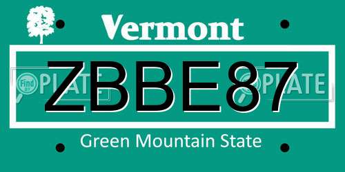 ZBBE87 Vermont License Plate