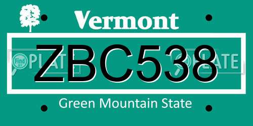 ZBC538 Vermont License Plate