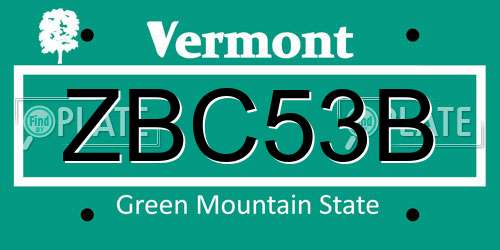 ZBC53B Vermont License Plate