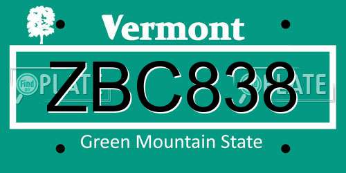 ZBC838 Vermont License Plate