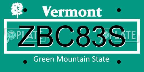 ZBC83S Vermont License Plate