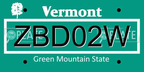 ZBD02W Vermont License Plate