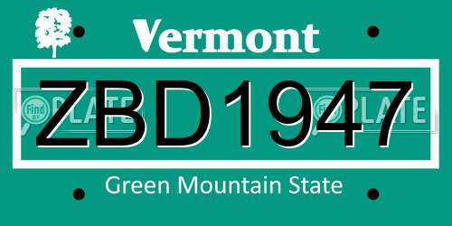 ZBD1947 Vermont License Plate