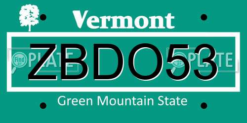 ZBDO53 Vermont License Plate