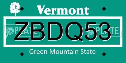 ZBDQ53 Vermont License Plate