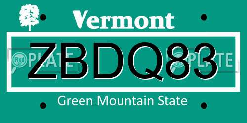 ZBDQ83 Vermont License Plate