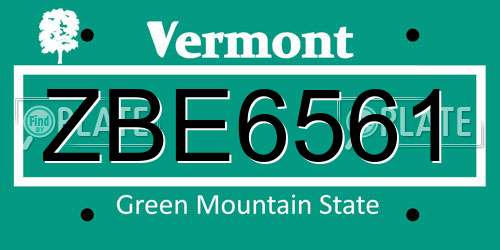 ZBE6561 Vermont License Plate