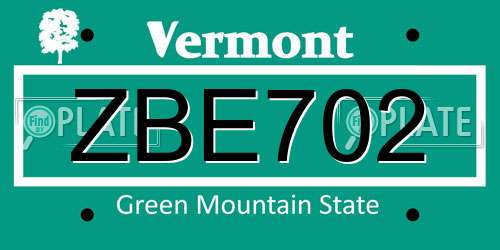 ZBE702 Vermont License Plate